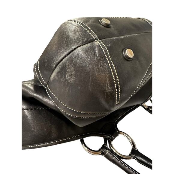 B. Makowsky Leather Hobo Black Alice Satchel with Metal Chains - Picture 5 of 6